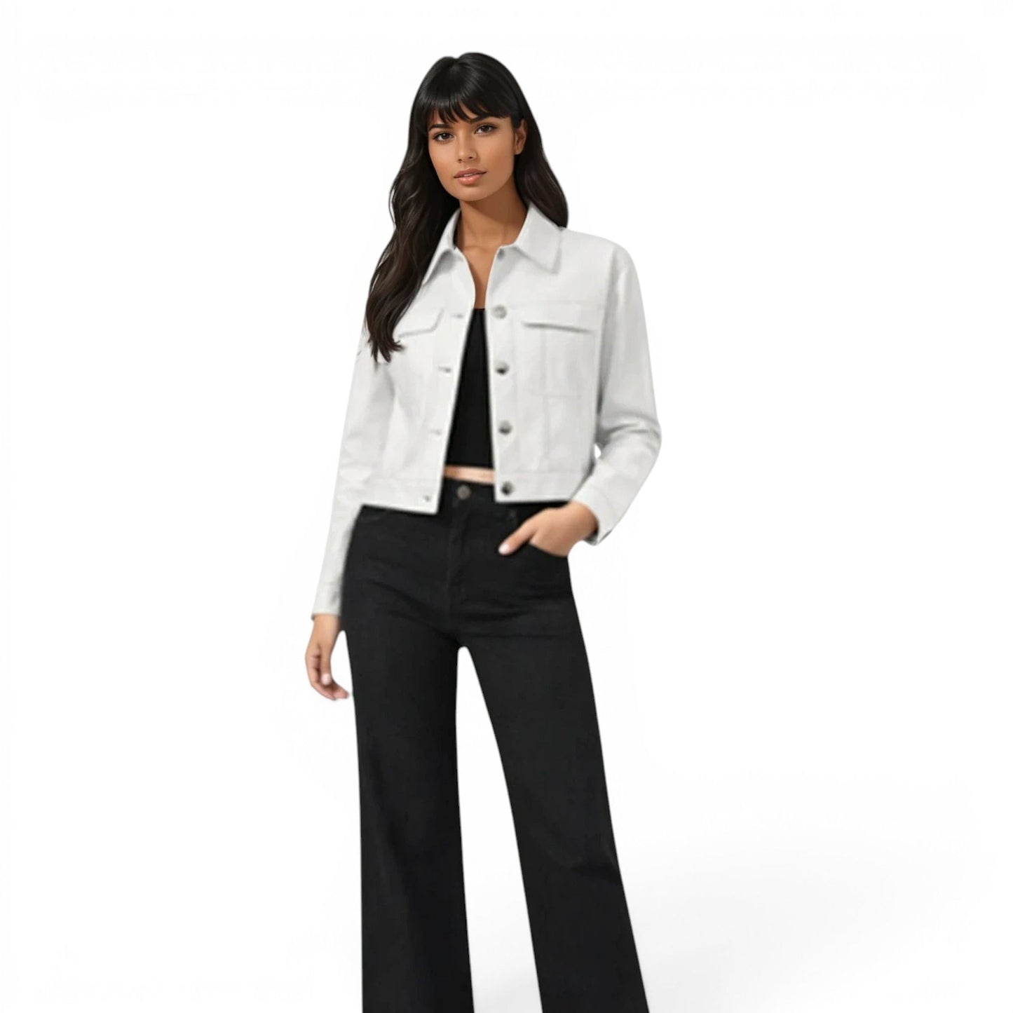 Lamb Leather Cropped Two Pocket Jacket