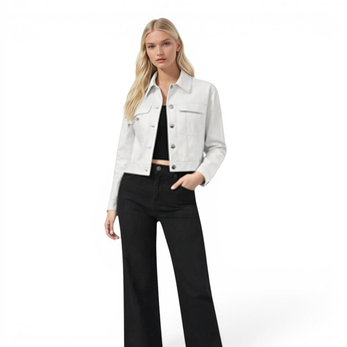 Lamb Leather Cropped Two Pocket Jacket