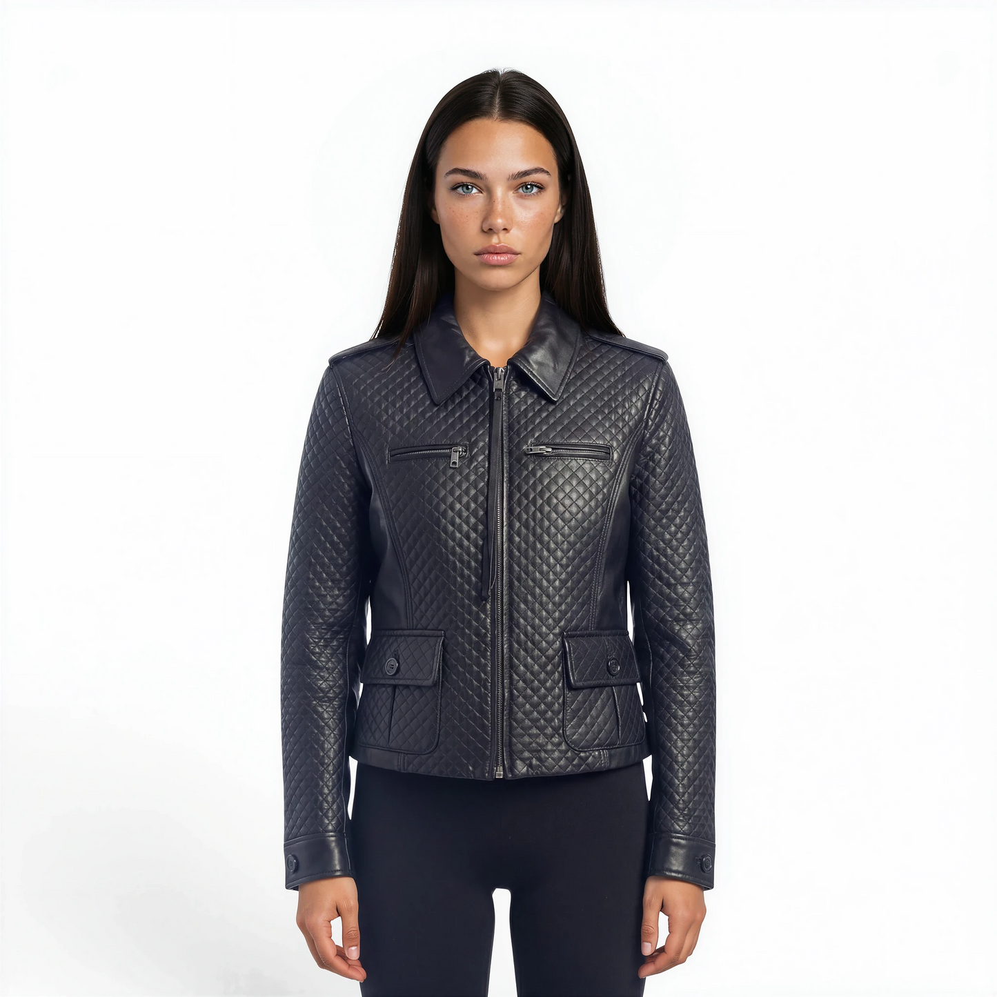 Block & Stitched Cutwork Lamb Leather Jacket