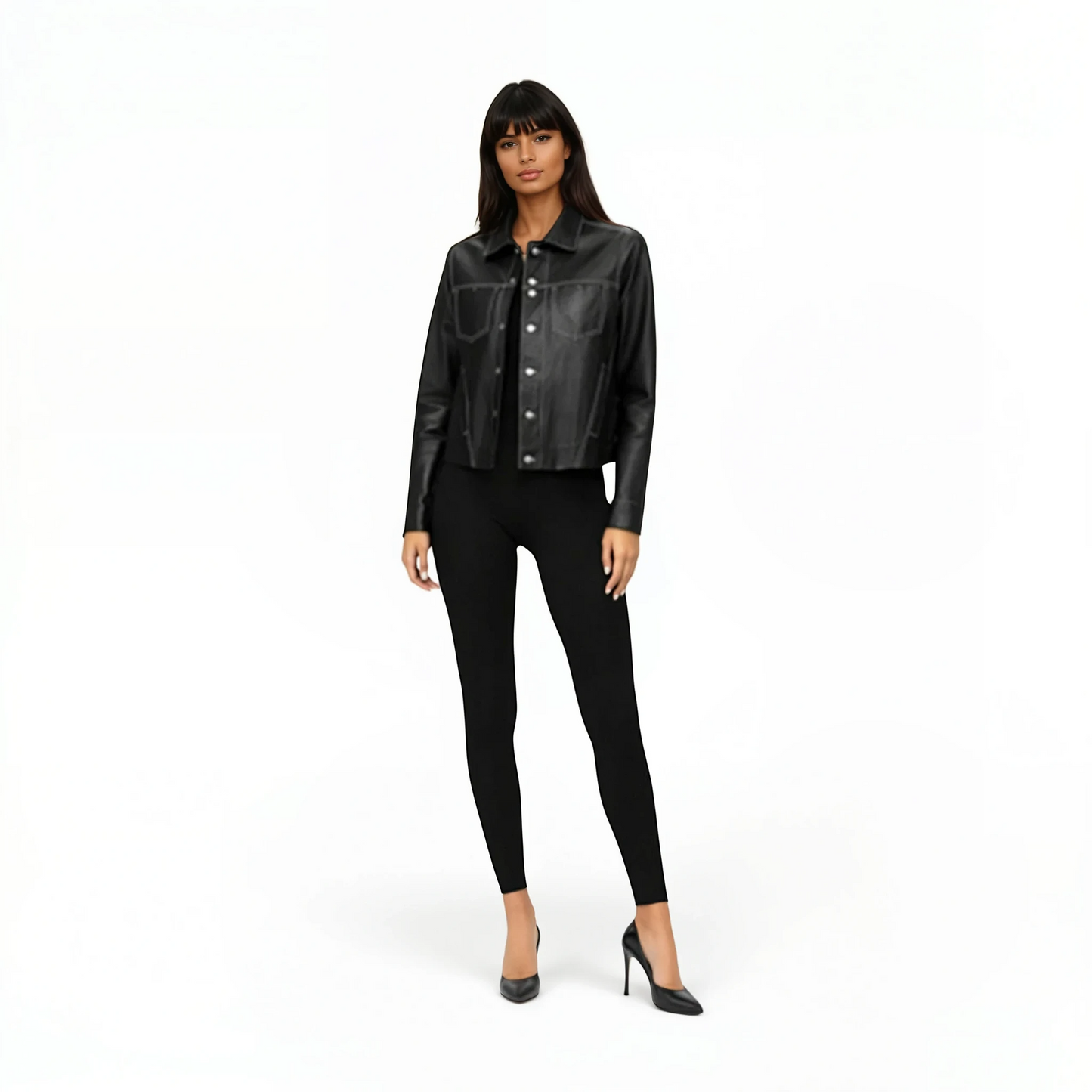 Stitched Two Pocket Lamb Leather Jean Jacket