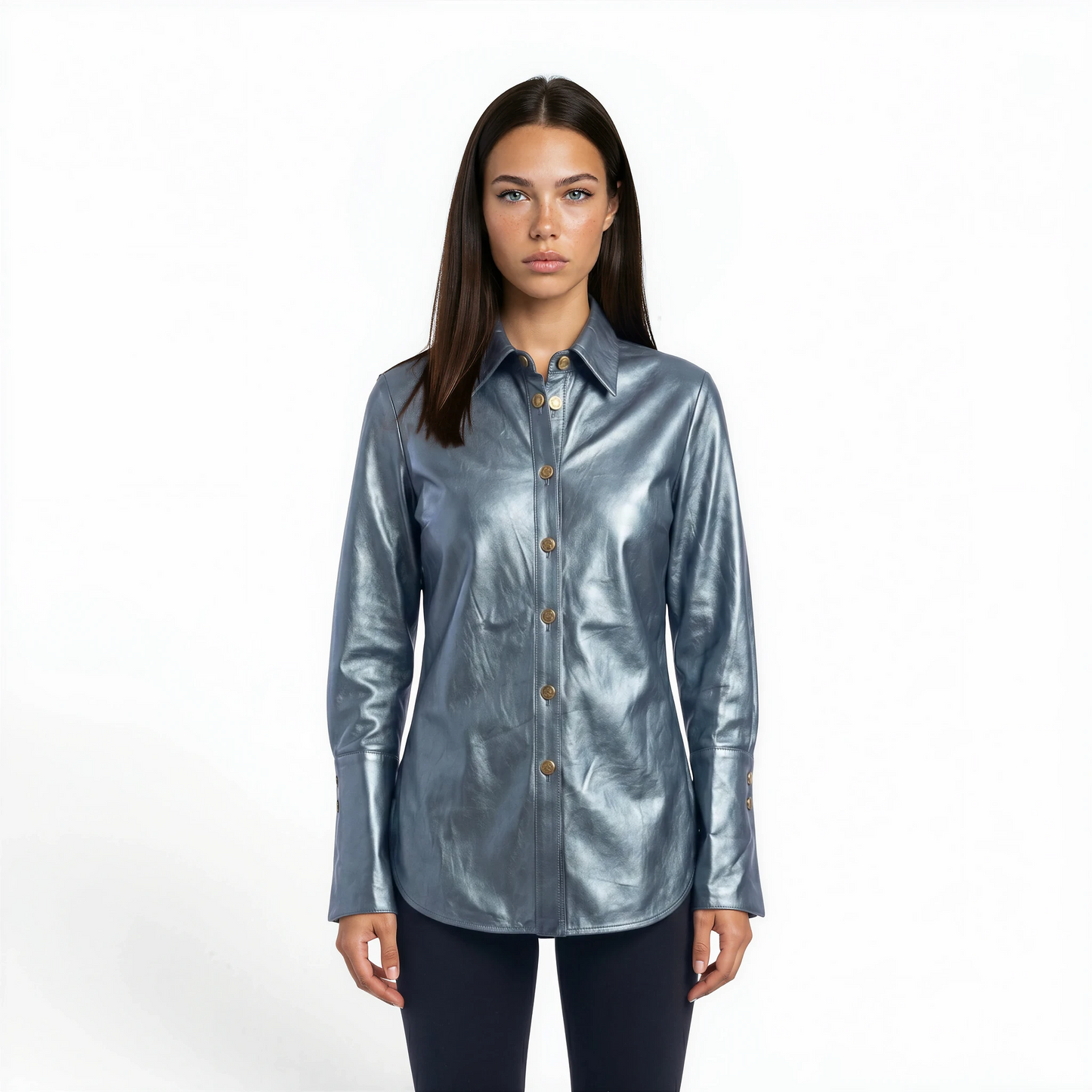Pearlized Lamb Leather Long Shirt