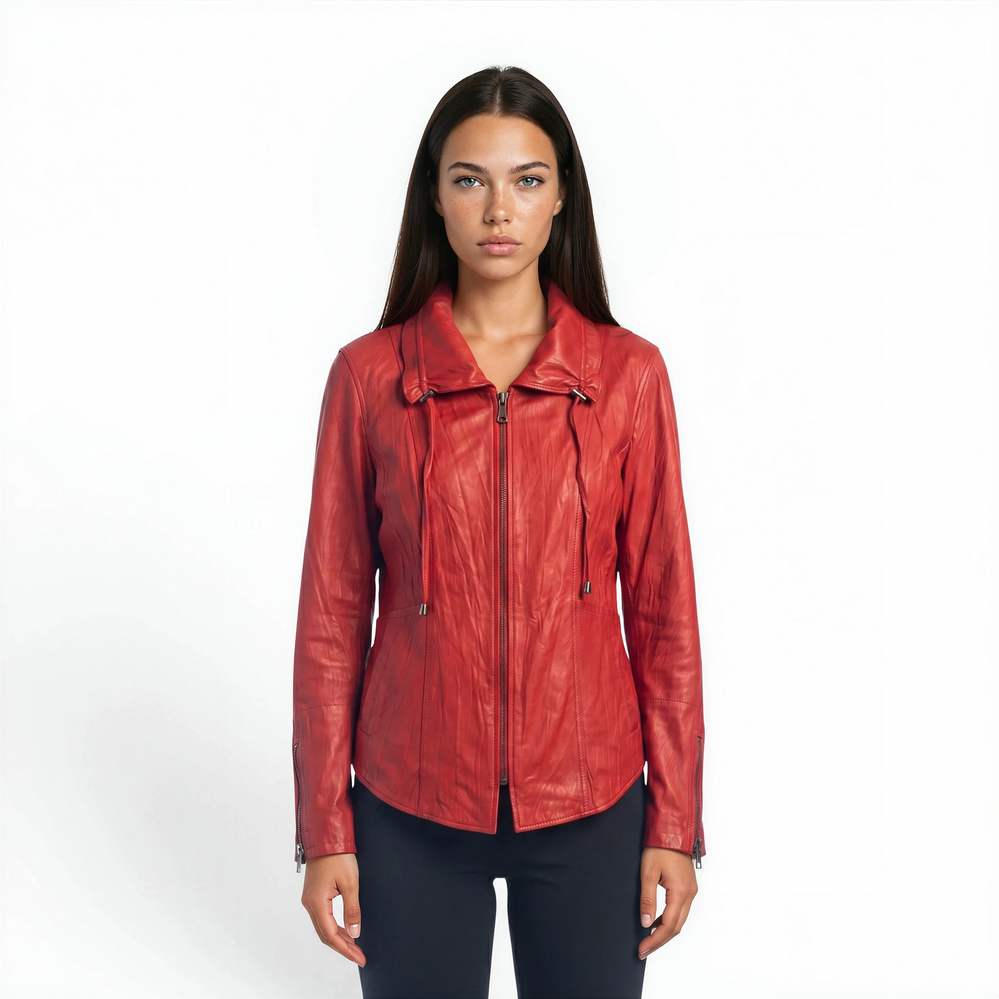 Crinkle Lamb Leather Zip Front Shirt