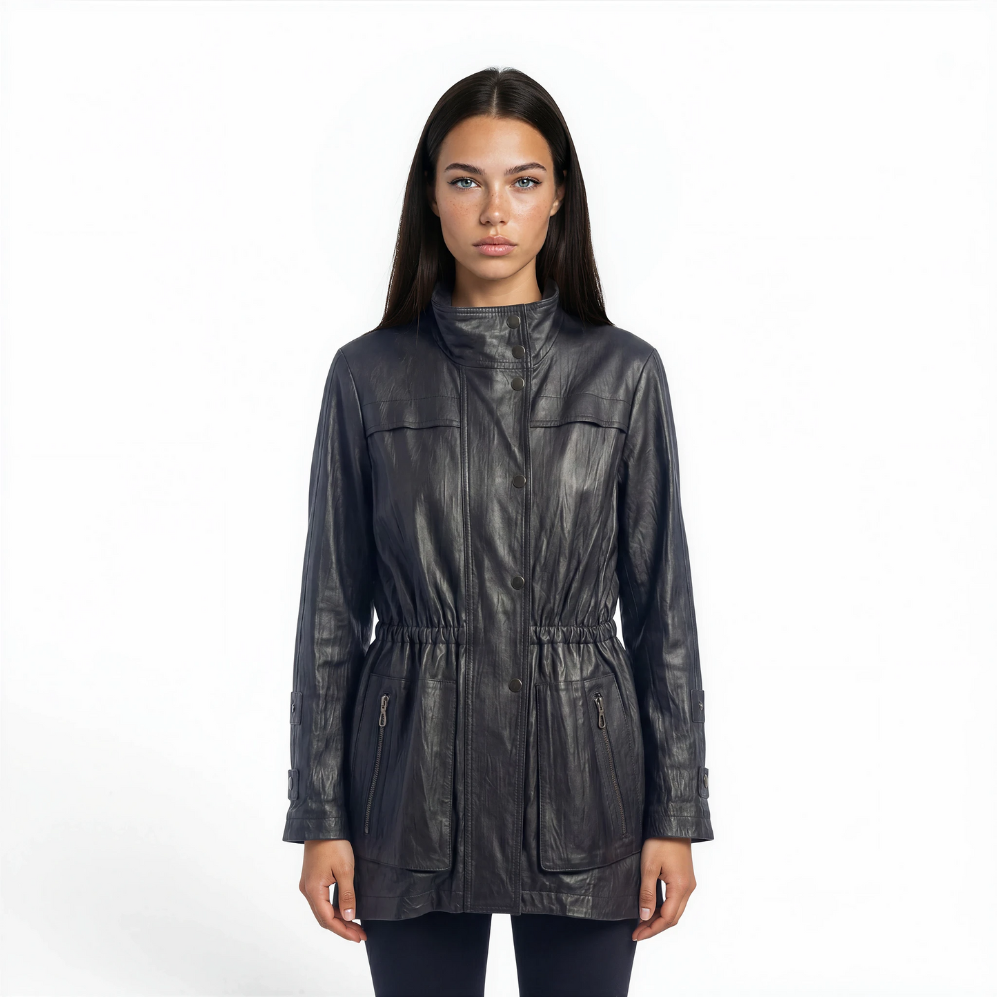 Crinkle Lamb Leather 3/4 Jacket