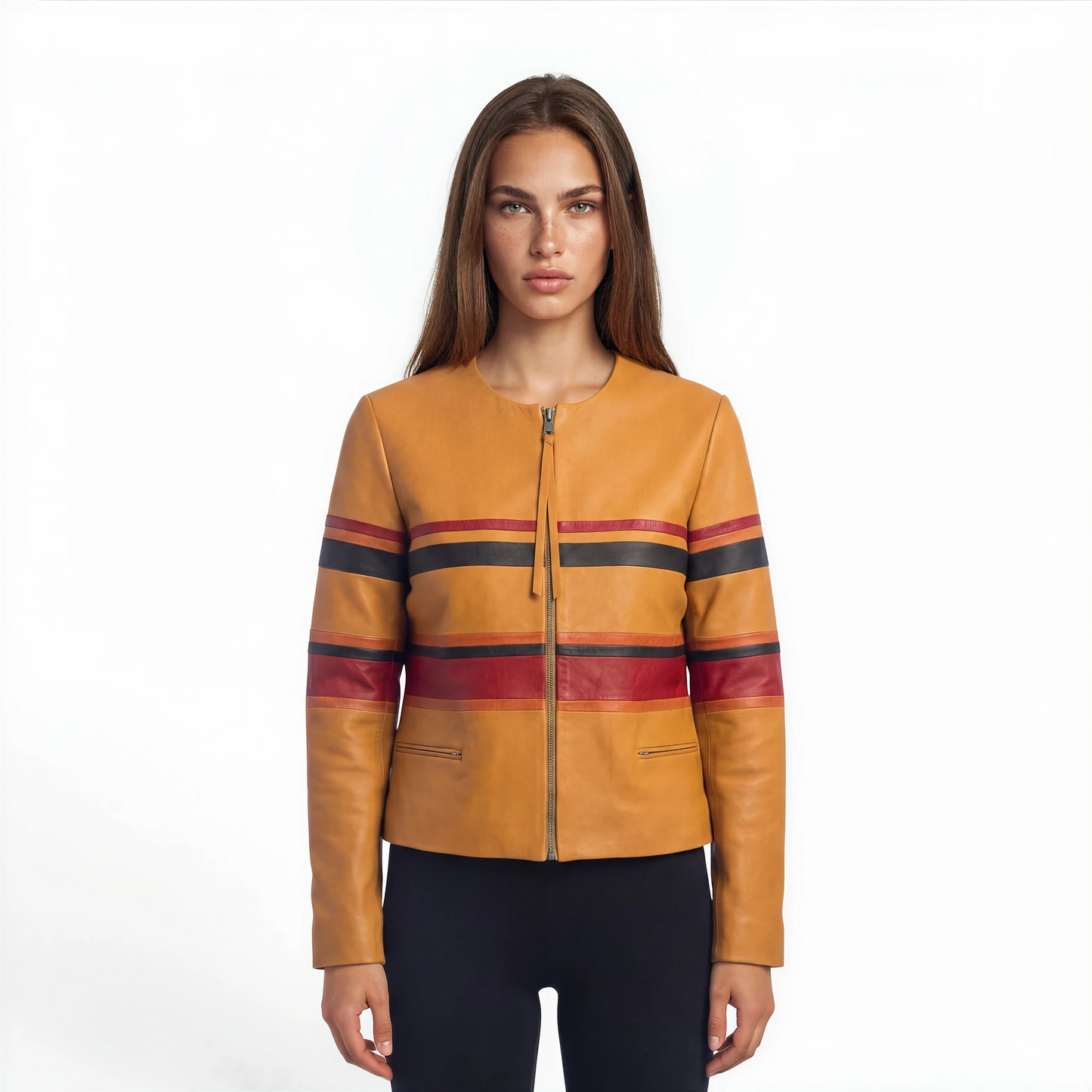 Color Block Lamb Leather Bomber