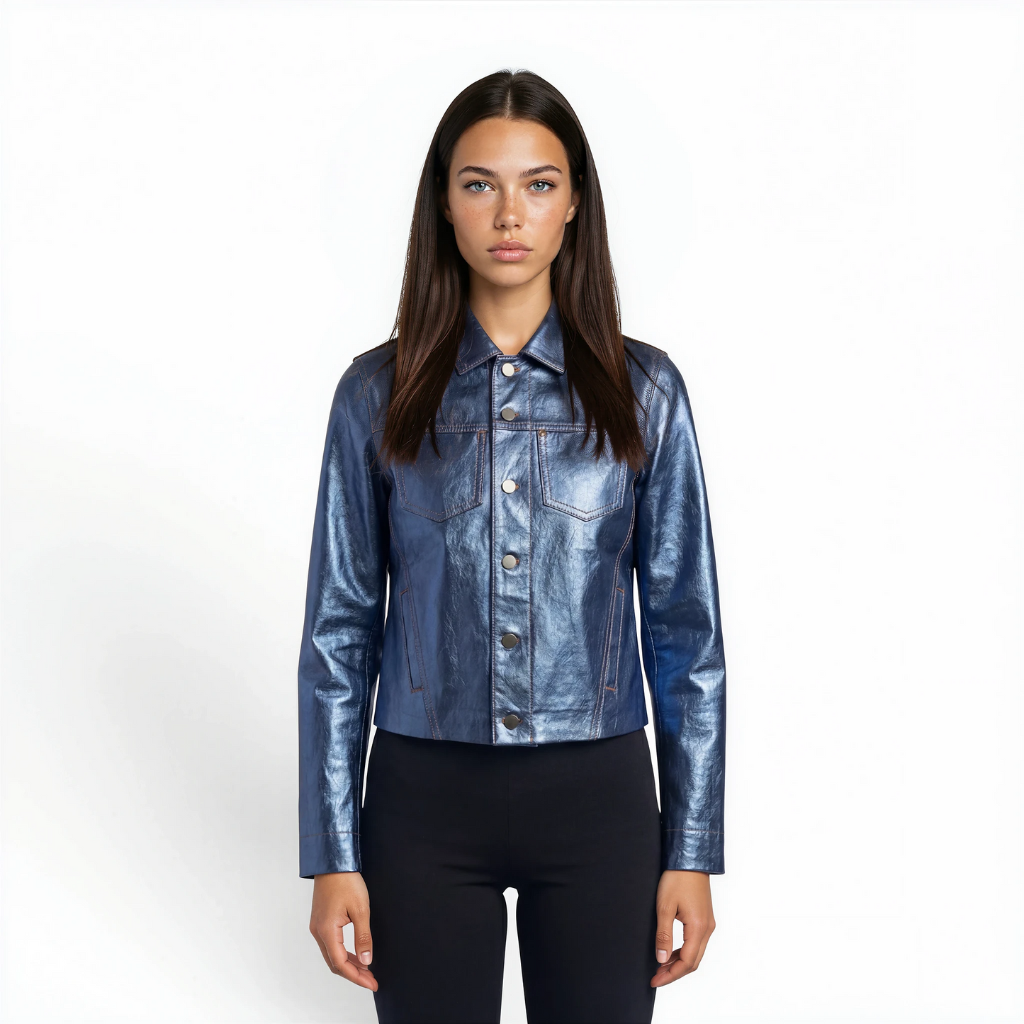 Stitched Two Pocket Lamb Leather Foil Jacket