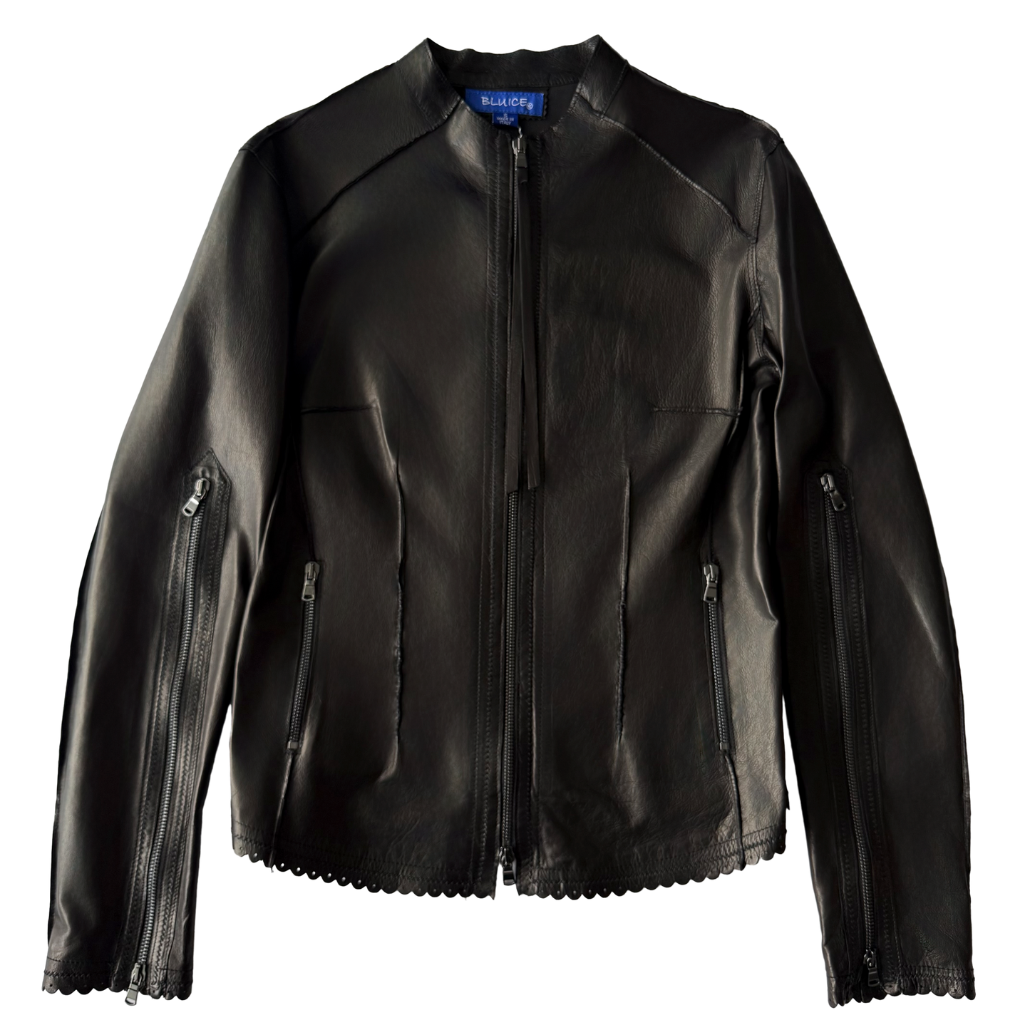 Round Neck Double Zip Lamb Leather Jacket