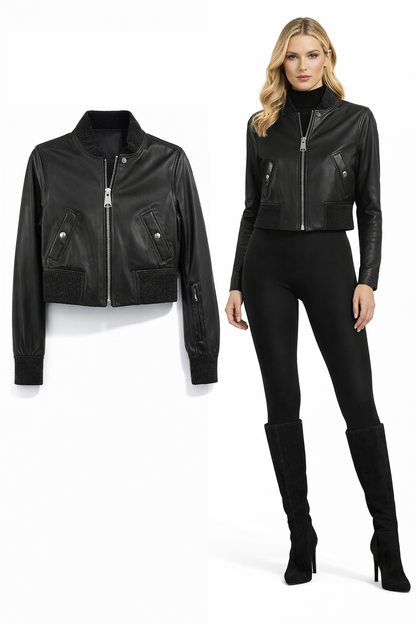 Lamb Leather Short Cropped Jacket