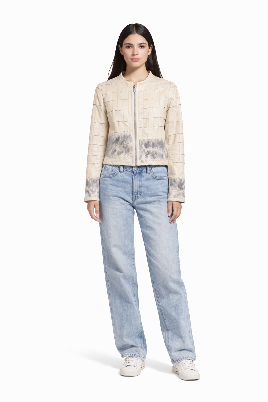 <P>1099P<BR> LAMB LEATHER CUT WORK HAND PAINTED JACKET </P>