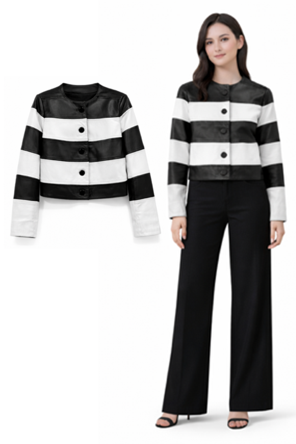 <P>1135<BR> LAMB LEATHER CUTWORK JACKET </P> White