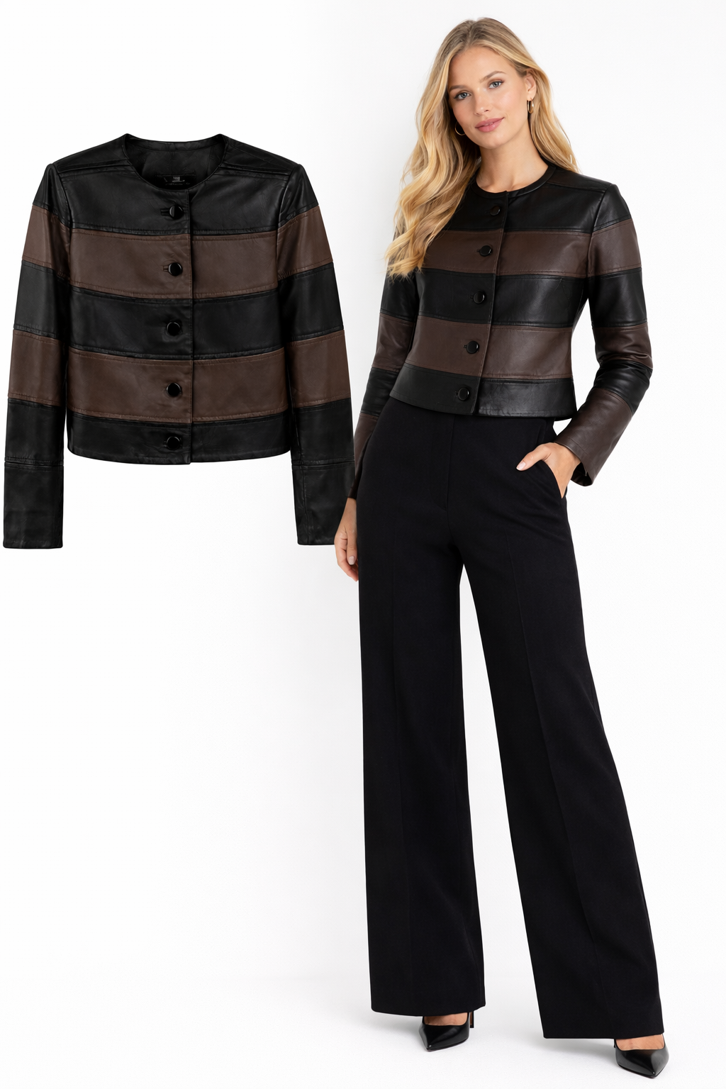 <P>1135<BR> LAMB LEATHER CUTWORK JACKET </P> Brown