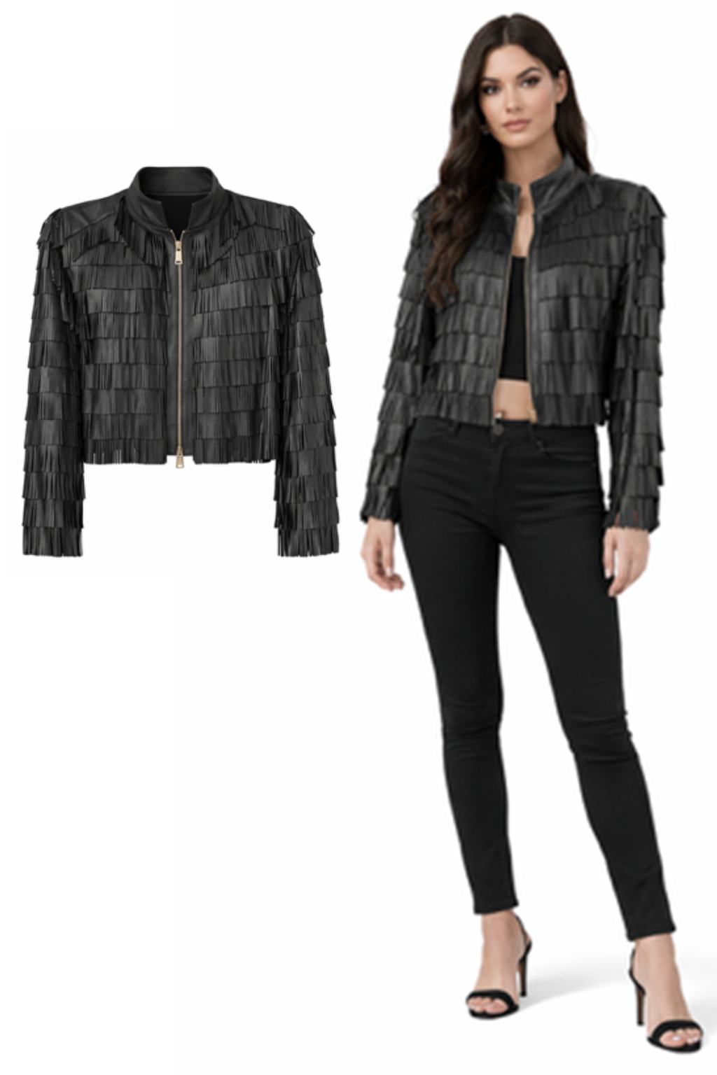 <P>1374<BR> LAMB LEATHER FRINGE JACKET </P>