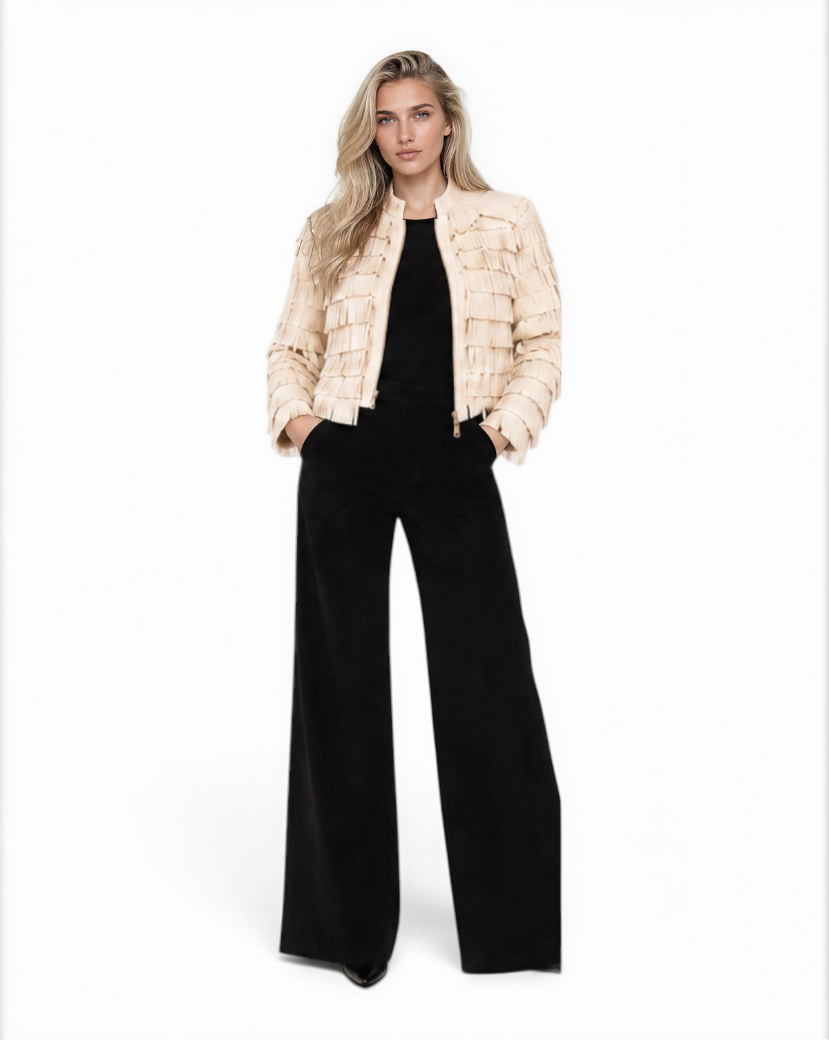 Lamb Leather Fringe Jacket Chocolate / XS