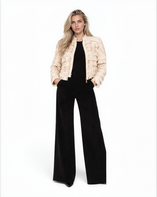 Lamb Leather Fringe Jacket Chocolate / XS