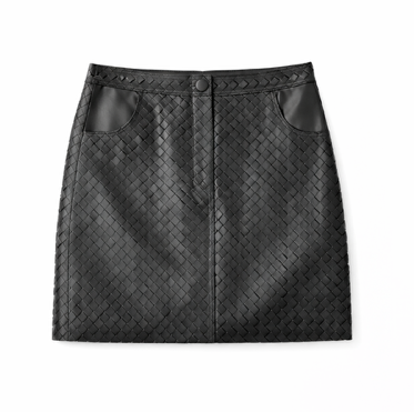 <P>1407L<BR> LAMB LEATHER TWO POCKET WOVEN SKIRT </P>