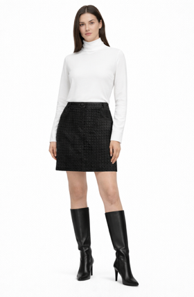 <P>1407S<BR> SUEDE TWO POCKET WOVEN SKIRT </P>