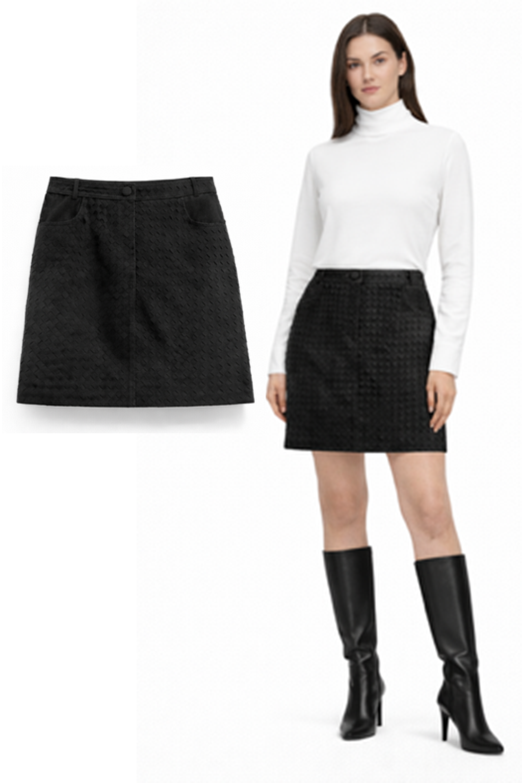 <P>1407S<BR> SUEDE TWO POCKET WOVEN JEAN SKIRT </P>