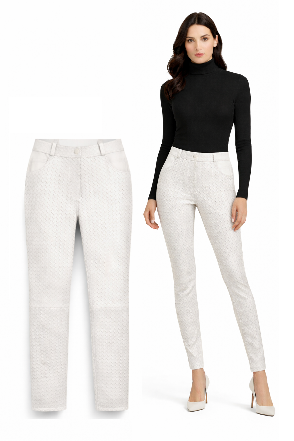 <P>1507L<BR> LAMB LEATHER TWO POCKET WOVEN JEAN PANT </P>