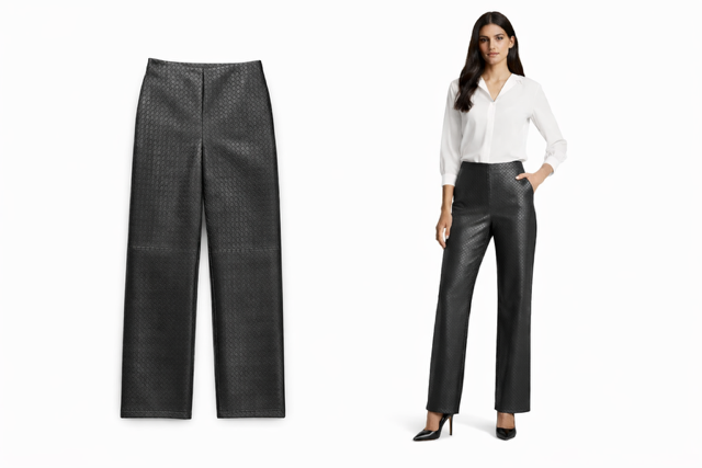 <P>1508L<BR> LAMB LEATHER NO WAIST WOVEN PANT </P>