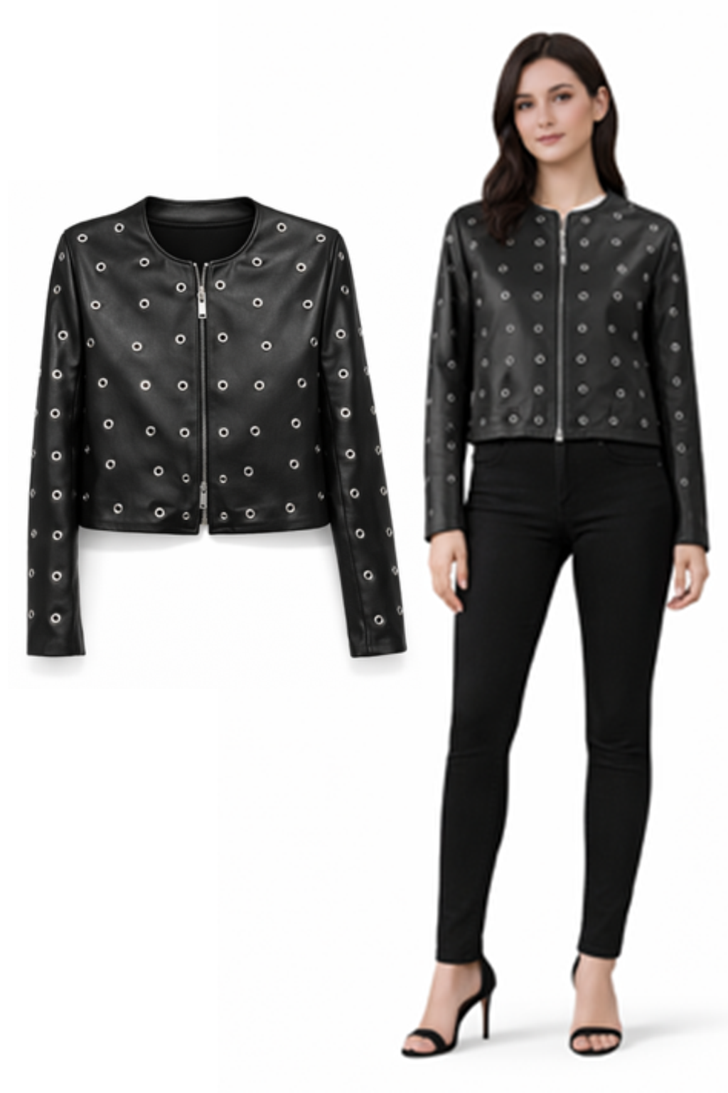 <P>2324LG<BR> GROMMET TRIMMED LAMB LEATHER JACKET </P>