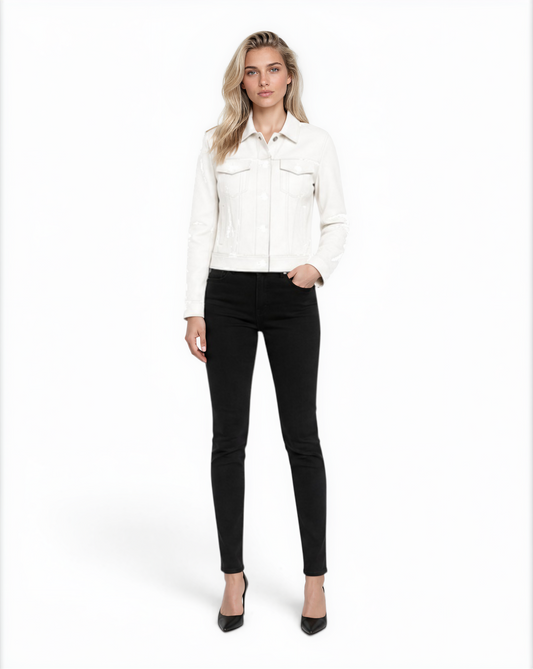 Classic Trucker Lamb Leather Jacket in Arctic White