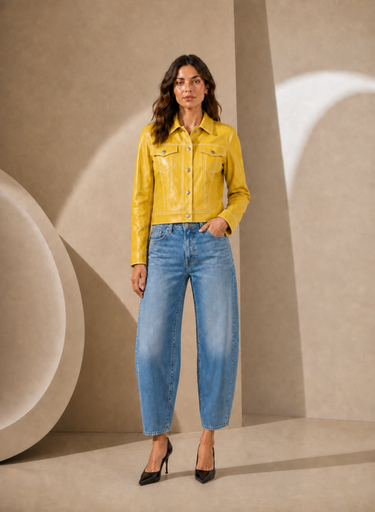 Classic Trucker Lamb Leather Jacket in Sunburst Yellow SUNBURST YELLOW / XS