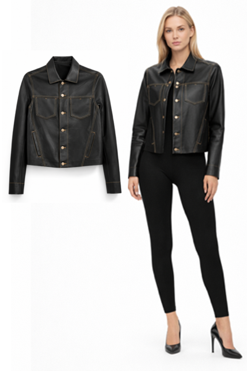 <P>3250<BR> STITCHED TWO POCKET LAMB LEATHER JEAN JACKET </P> Black/Red