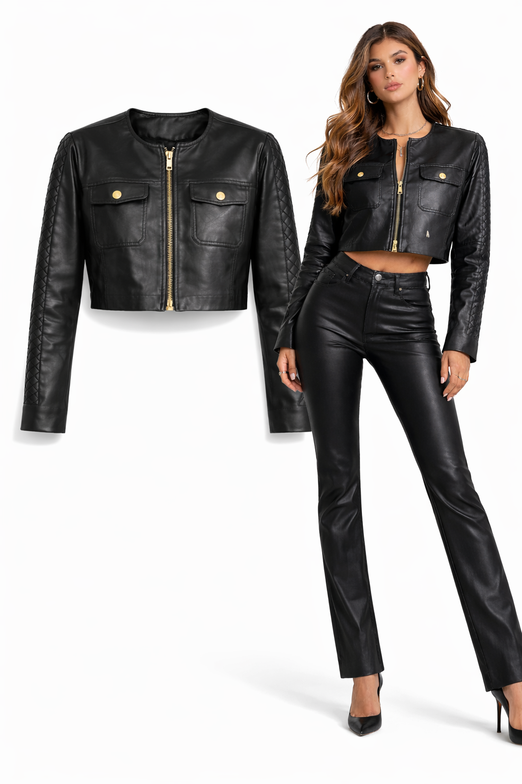 <P>2324L<BR> LAMB LEATHER TWO POCKET WOVEN TRIMMED JACKET </P>