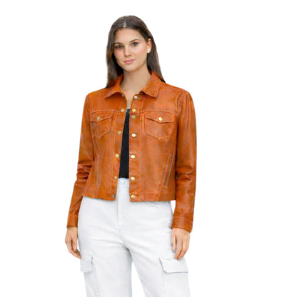Stitched Two Pocket Lamb Leather Jean Jacket