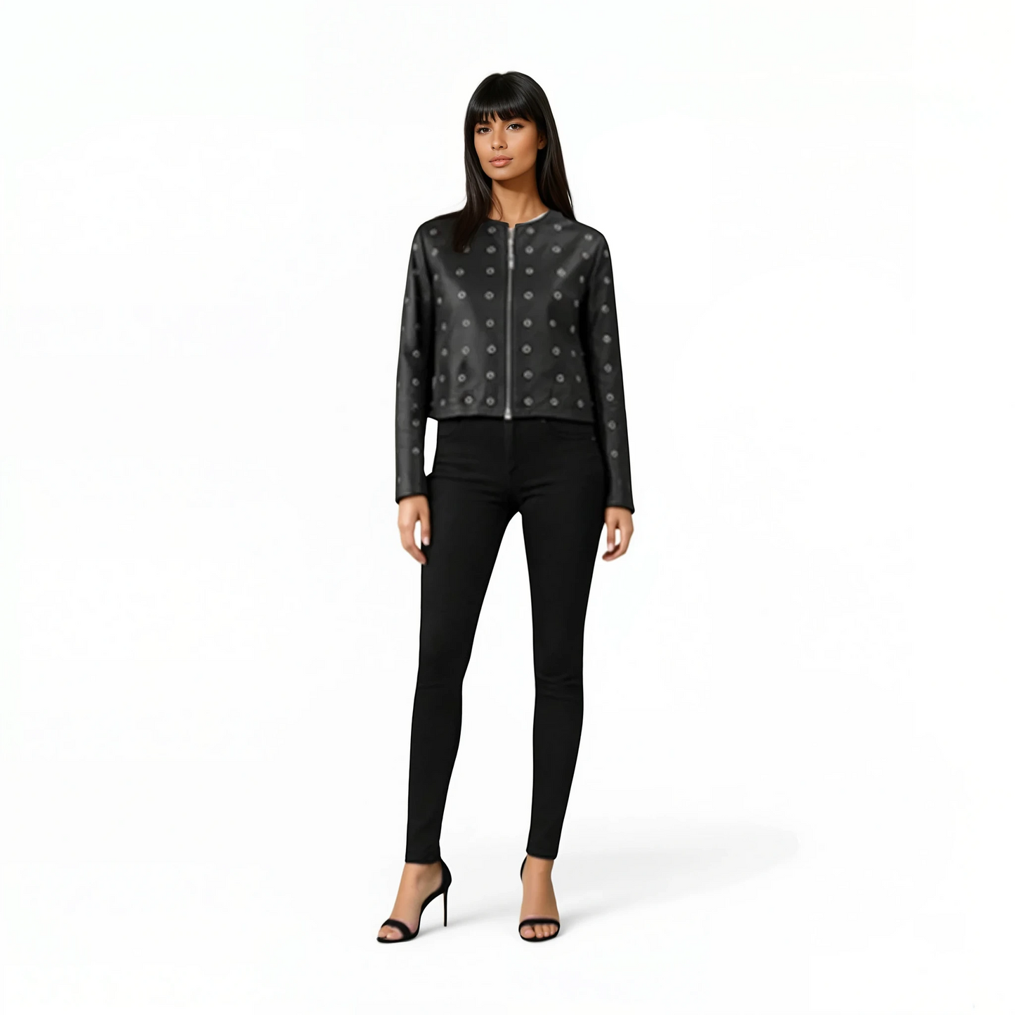 Grommet Trimmed Lamb Leather Jacket