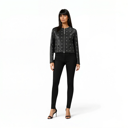 Grommet Trimmed Lamb Leather Jacket
