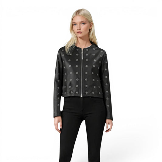 Grommet Trimmed Lamb Leather Jacket