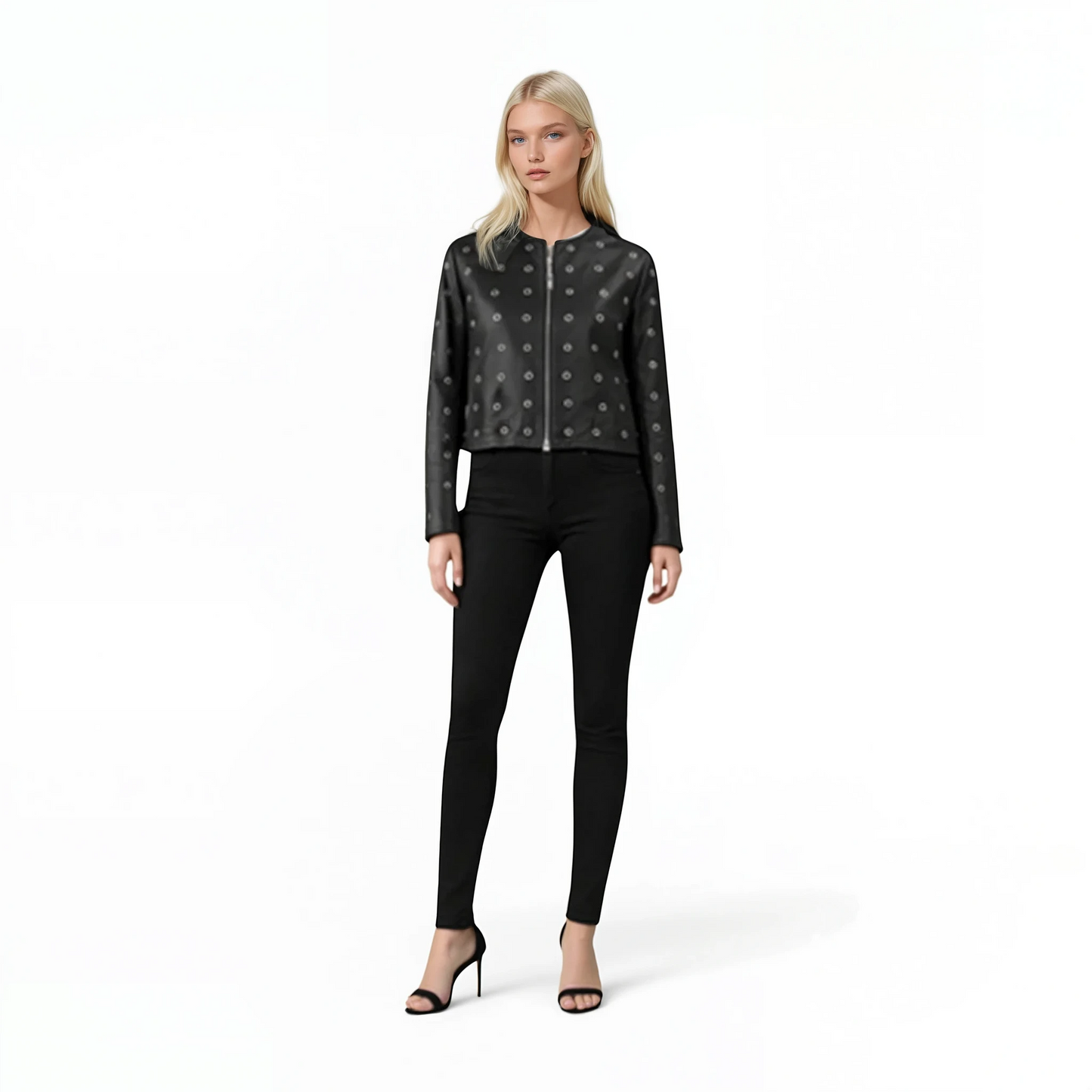 Grommet Trimmed Lamb Leather Jacket