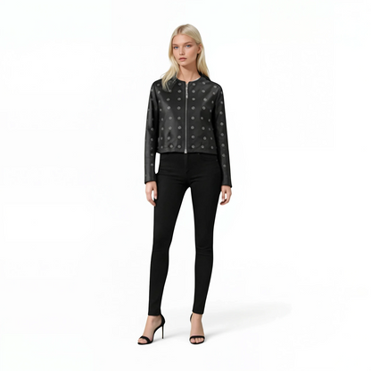 Grommet Trimmed Lamb Leather Jacket