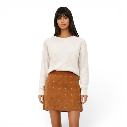 Grommet Trimmed Suede Skirt