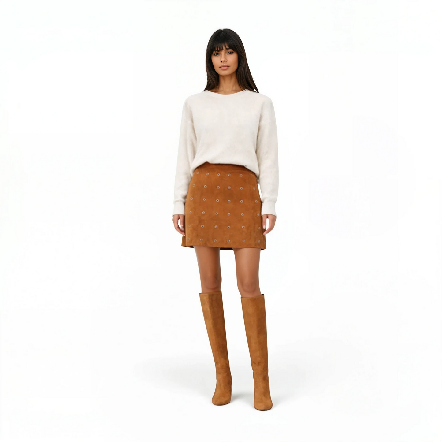 Grommet Trimmed Suede Skirt
