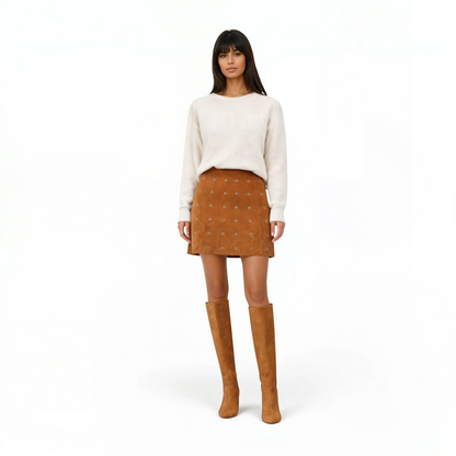 Grommet Trimmed Suede Skirt