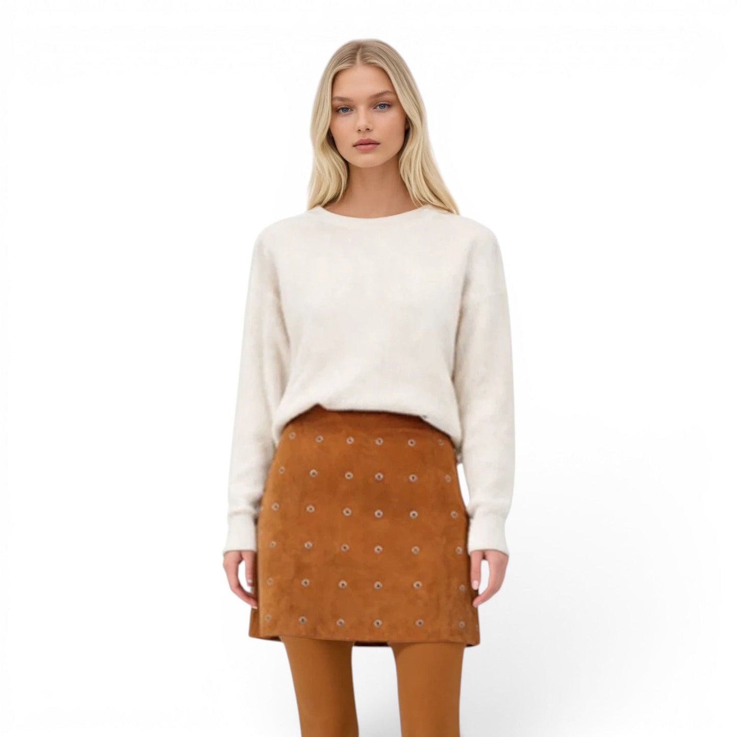Grommet Trimmed Suede Skirt