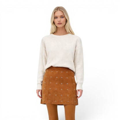 Grommet Trimmed Suede Skirt