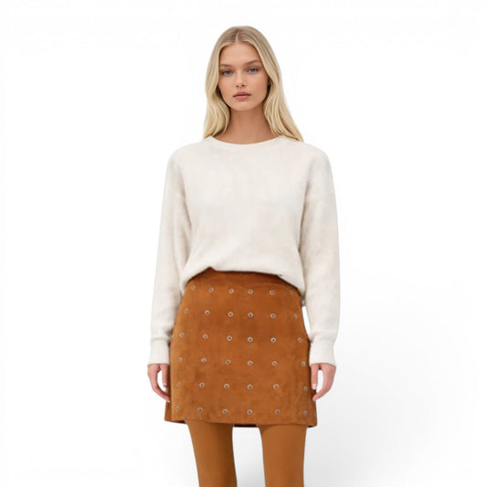 Grommet Trimmed Suede Skirt
