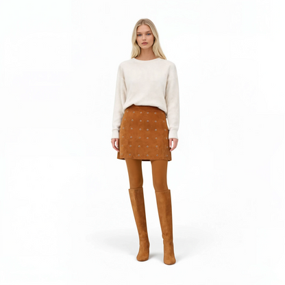 Grommet Trimmed Suede Skirt
