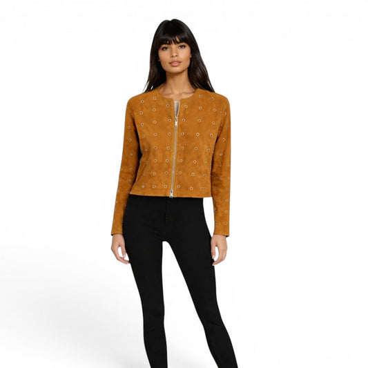 Grommet Trimmed Suede Jacket