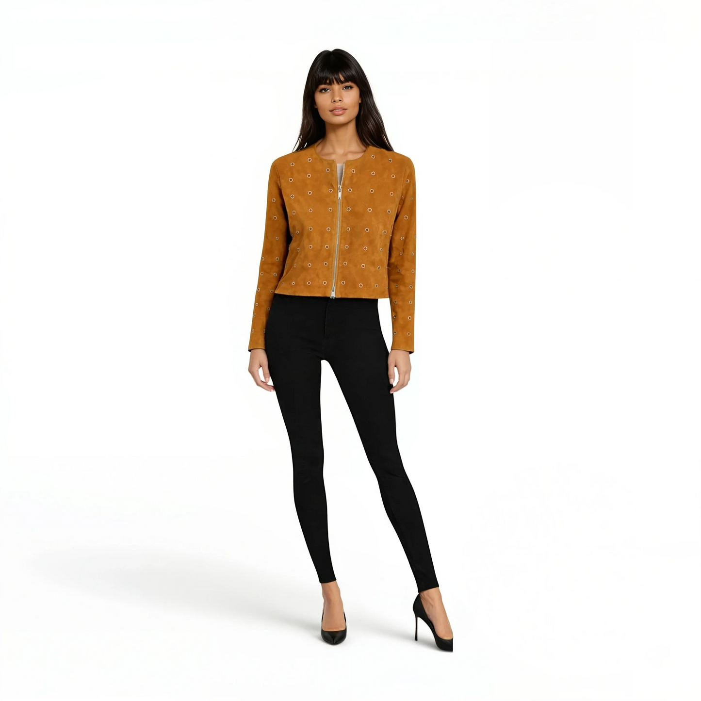 Grommet Trimmed Suede Jacket