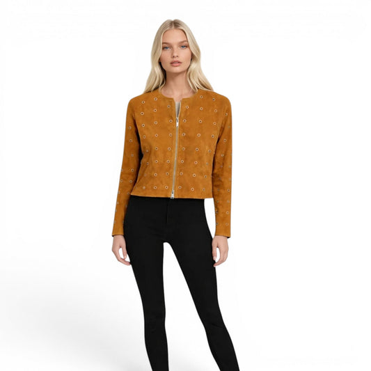 Grommet Trimmed Suede Jacket