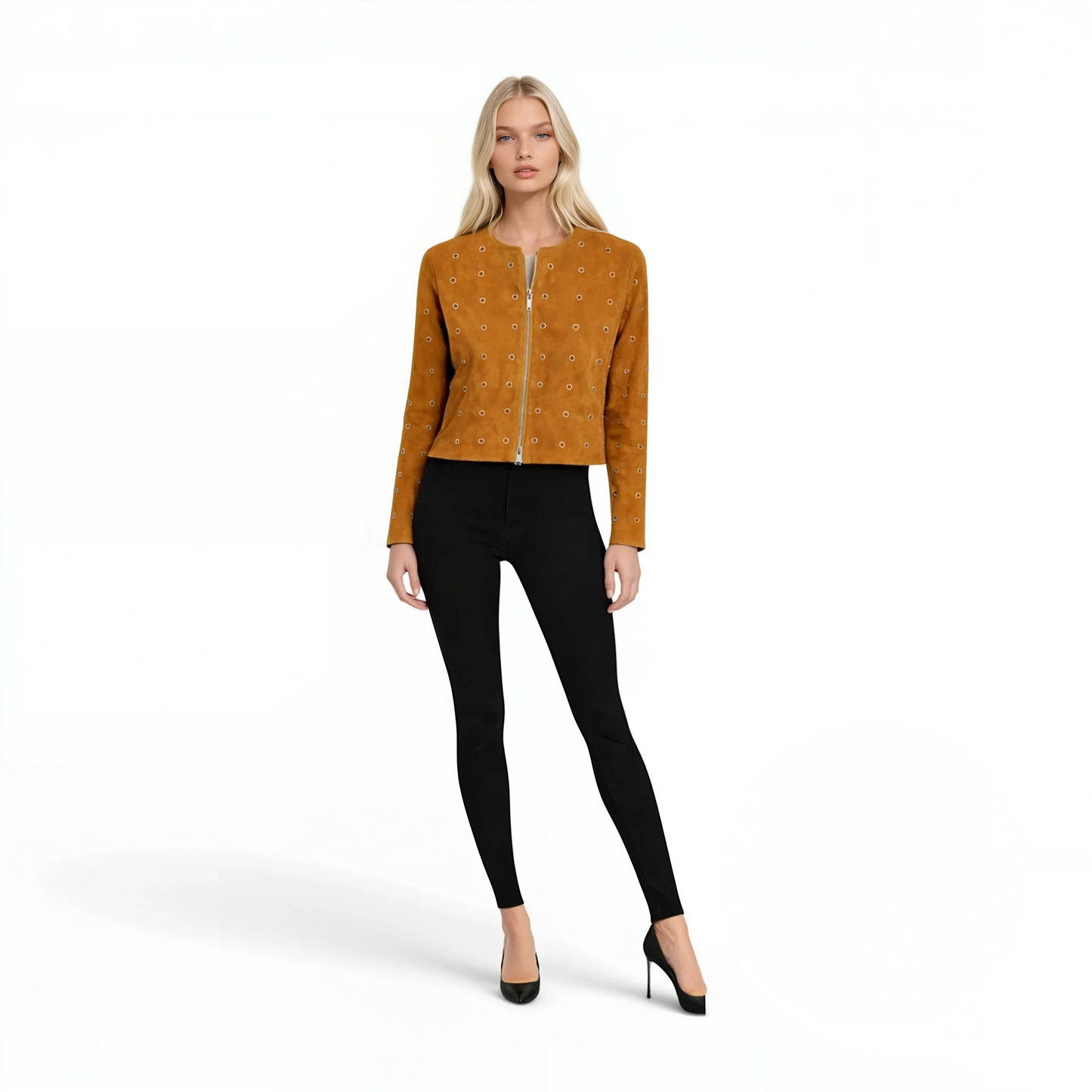 Grommet Trimmed Suede Jacket