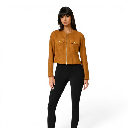 Suede Two Pocket Trimmed Jacket