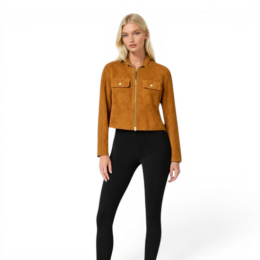 Suede Two Pocket Trimmed Jacket