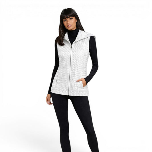 Lamb Leather Woven Vest W/ Removable Hood