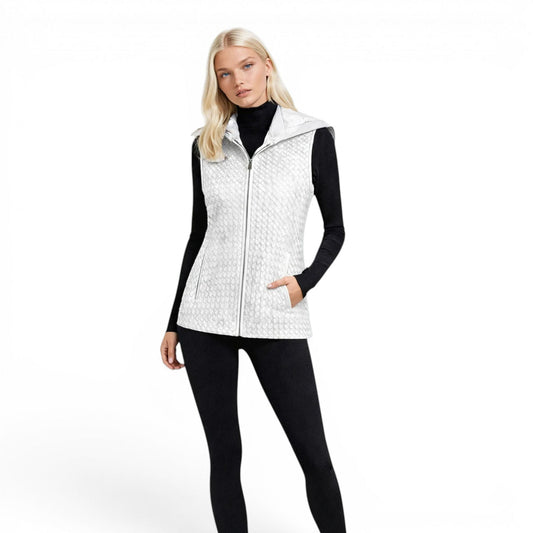 Lamb Leather Woven Vest W/ Removable Hood