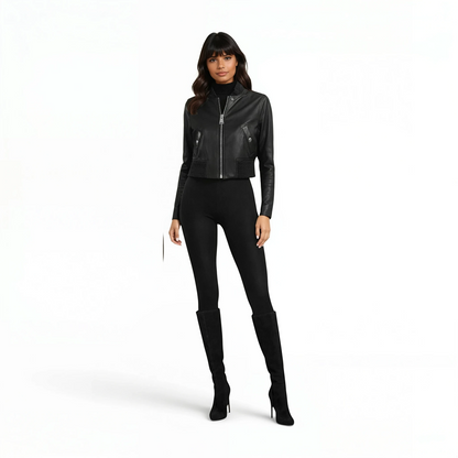 Lamb Leather Short Cropped Jacket