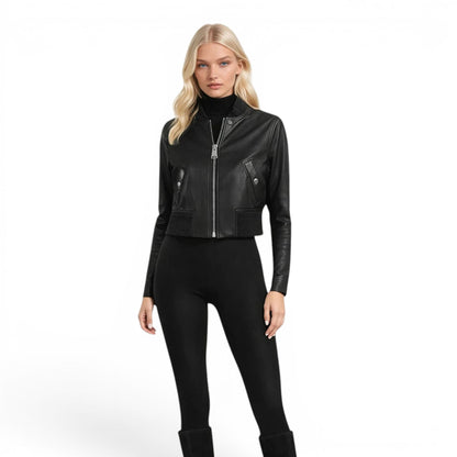 Lamb Leather Short Cropped Jacket